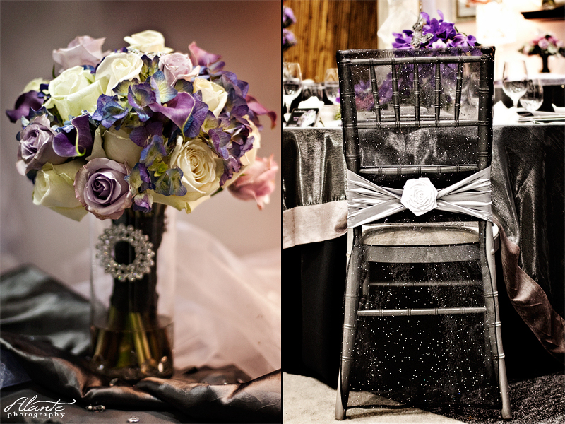 Purple Wedding Bouquet Silver Wedding Table Setting